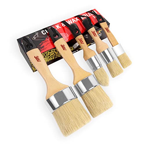 Chalk and Wax Paint Brushes, 5 Pcs Furniture Wax Brush, Natural Bristle | Complete 5 Pcs set includes 3 small brushes and 2 large oval brushes for furniture painting, wax application, and refinishing