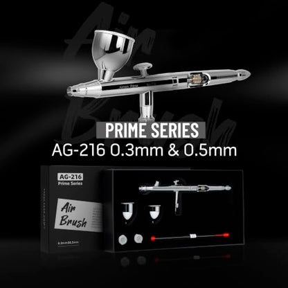 Airgoo Prime Series Airbrush Kit AG-216 Dual Action Gravity Feed Airbrush Kit with 0.3mm/0.5mm Nozzles & Needles, 7CC/10CC Fluid Cups for Tattoo, Modeling, Cake Decor, Nail Painting