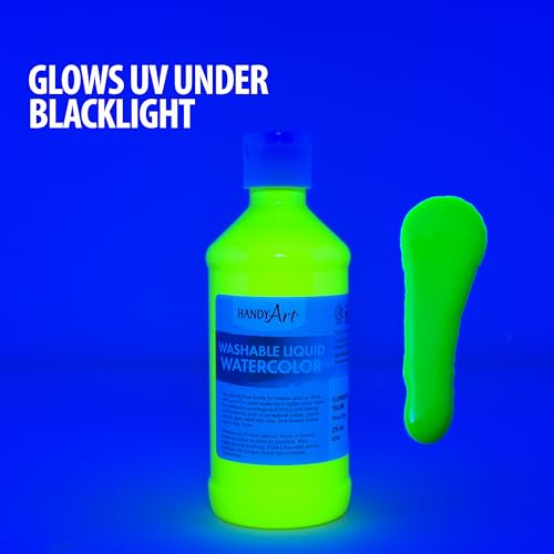 Handy Art Washable Liquid Watercolor Paint, Fluorescent Green, 8 oz Bottle | Ready to Use Concentrated Dye-Based Liquid, Deep Color Strength, Dilute with Water, Certified Safe AP Non-Toxic, Made in USA - color: Fluorescent Green