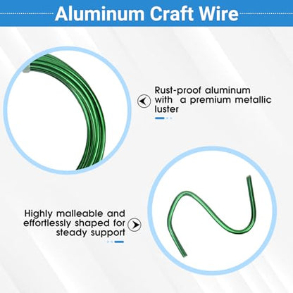 2 Rolls Aluminum Craft Wire, 10 Gauge (2.5mm) Flexible Metal Wire for Jewelry Making, 32.8 Ft (16.4 Ft/Roll) Bendable Armature Wire for Bonsai, Sculpting and DIY Crafts [Green] - size: 10Gauge 16.4Ft Each, style: Green
