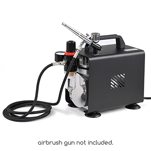 MEEDEN Airbrush Compressor Kit: 1/5 HP Powerful & Quiet with 6 ft Hose | Designed for model painting, crafts, and detailed airbrush projects with powerful, quiet operation and flexible hose reach - color: Single - Black