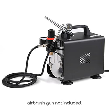 MEEDEN Airbrush Compressor Kit: 1/5 HP Powerful & Quiet with 6 ft Hose | Designed for model painting, crafts, and detailed airbrush projects with powerful, quiet operation and flexible hose reach - color: Single - Black