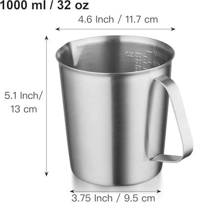 18/8 Stainless Steel Measuring Cup with Handle and Pour Spout, Commercial Kitchen Food Prep Pitcher for Restaurant, Bakery, Cooking and Ingredient Measuring, 32 OZ (4 Cup, 1000 ML) - color: Flat Handle, size: 32 OZ (4 Cup, 1000 ML)