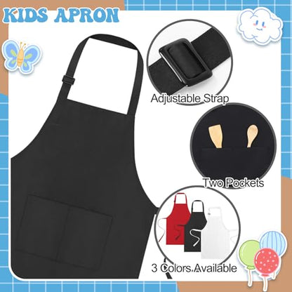3 Pack Kids Apron for Cooking Adjustable Kids Chef Aprons | Kitchen Funny Aprons with Pockets for Boys Girls Toddler Painting Baking Artist Apron - color: Solid Color