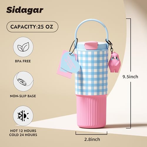 26 oz Insulated Stainless Steel Tumbler with Straw & Handle Blue - color: Blue Grid