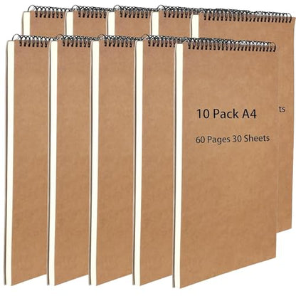 HEIHAK 10 Pack A4 Sketch Notebooks, 60 Pages 30 Sheets Top Vertical Spiral Bound Pocket Sketchbooks, Small Spiral Notepads Sketch Pads Bulk for Kids Drawing, Sketching, Painting, Writing, Crafting - size: A4 60 Pages 10 PCS