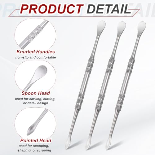 HARFINGTON 22pcs Wax Carving Tool 4.8" Double-Headed Stainless Steel Sculpture Tools Kit Modeling Engraving Sculpting Spoons for Clay Pottery Crafts Shaping, Silver Tone - color: Silver Tone