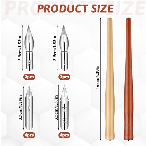 14pcs Oblique Calligraphy Nibs Pen Comic Pen Nibs Set Fluid Writer Pens | Wooden Drawing Pen Holder with 12 Pieces Stainless Steel Pen Replacement Nibs Nib for Writing, Signing, Painting, Sketch - color: brown+wood