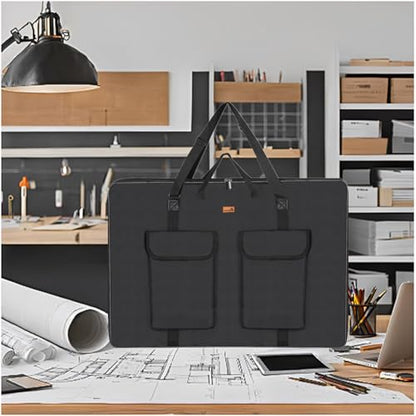 TreochtFUN Hard Side Art Portfolio Bag 24 X 36, Upgrade With Metal Frame | Heavy Duty Art Carrying Rigid Case,Sturdy Fabric For Artwork, Advertising,Canvas,Boards,Screen Monitors & Displays (Black)