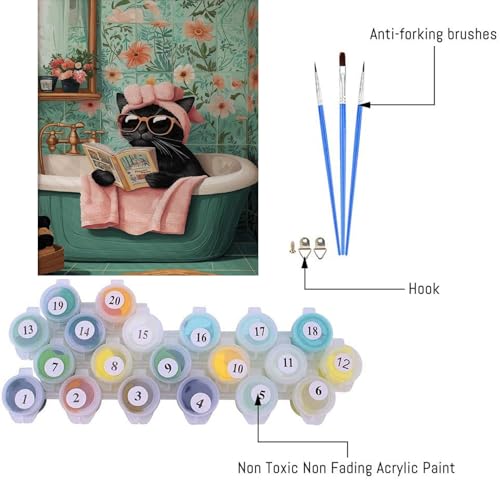 Canrichshop Black Cat Paint by Number for Adults,Funny Animal Painting by Numbers,DIY Acrylic for Beginners Unframed,Easy Paint by Numbers Adults on Canvas for Decor 16x20inch