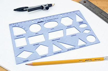 Maped Helix USA - Geometry Shapes Drawing Template - 17 Shapes - Educational Tool - Enhances Precision - Ideal for Drafting & Design - 20cm Ruler | Educational Tool - Enhances Precision - Ideal for Drafting and Design - Architectural Stencil - School Supp