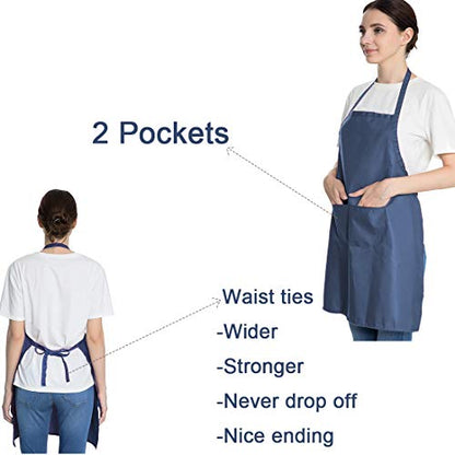 Blue Aprons Bulk for Women Girls with 2 Pockets-Chef Restaurant Kitchen Plain Aprons, Art Artist Painting Cooking Grilling Kitchen Apron (16, Dark Blue-16pcs) - color: Blue