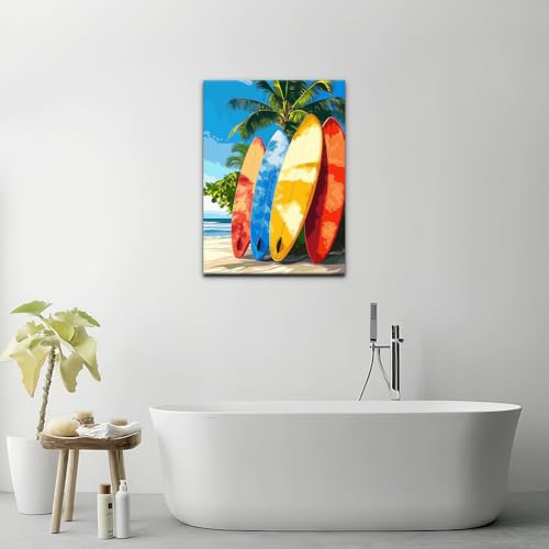 Natuyalo Framed Paint by Number Kits for Adults Beginners, Surfboard Easy Acrylic Adult Paint by Number Kits, Beach DIY Painting by Numbers Kits with Frame Ideal Gift 12x16 Inch - color: Color-10