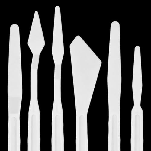 Xindojuz 6 Sets 36PCS Plastic Spatula Pallet Knife, White Palette Knife Set | Flexible Art Knife Tools Painting Knife for Mixing Spreading Scratching Layering Colors Watercolor Painting