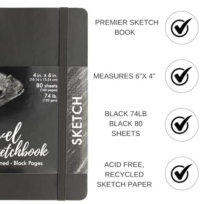 Pro Art Premier Sketch Book Travel 6"x 4" Black 74lb Black 80 Sheets, Sketch Book, Sketchbook, Drawing Pad, Pad, Drawing Paper, Art Book, Paper, Sketchbook for - color: 4x6 Black