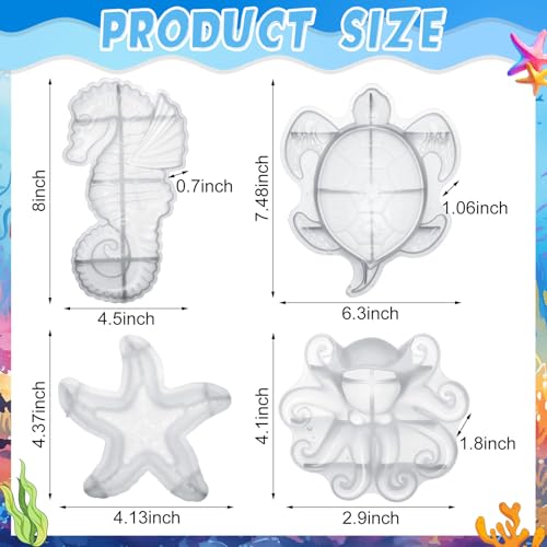 Qinyoung 4 Pcs Ocean Theme Resin Molds 3D Silicone Epoxy Resin