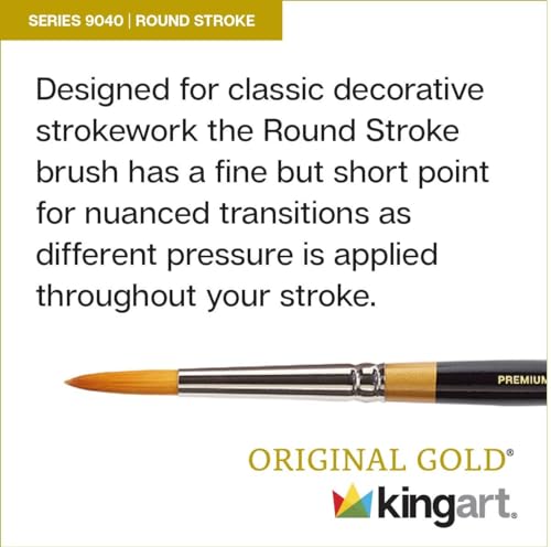 KINGART Premium Original Gold 9040-0 Round Stroke Series Artist Brush, Golden Taklon Synthetic Hair, Short Handle, for Acrylic, Watercolor, Oil and Gouache Painting, Size 0 - size: 0
