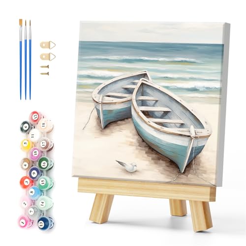 Natuyalo Paint by Numbers Kit with Framed - Boat Paint by Numbers for Adults Beginner Beach Seascape DIY Acrylic Painting by Numbers Kit Colorful Paintworks Artwork, 12x12 Inch - color: Color-07