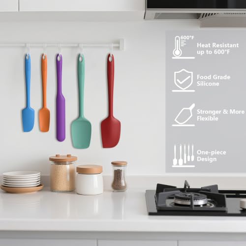 Coukre Silicone Spatula Set of 5,High Temperature Resistant, Food Grade Silicone, Dishwasher Safe, for Baking, Cooking (Pure Colorful B) - color: Pure Colorful B