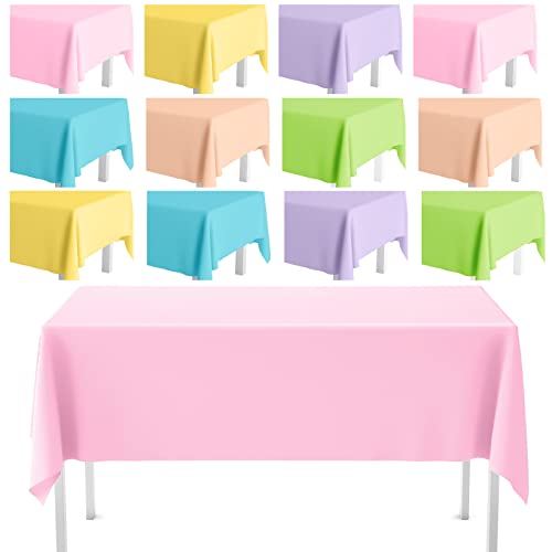 Kinlop 12 Pack Pastel Tablecloths Plastic Rainbow Pastel Tablecloth Disposable Rectangle Table Cover for Baby Shower Bridal Wedding Girl Birthday Party Unicorn Princess Ice Cream Decoration 54x72 Inch - color: Spring Color