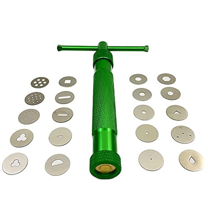 Clay Extruders Fondant Extruder with 20 Discs, Sugar Paste Cake Decor Tool Set - color: Green