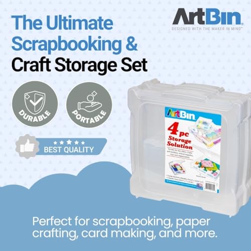 ArtBin 4-Piece Scrapbook Storage Set, Two 12x12 and Two 6x6 Boxes | Set of 4: Two 12x12 Boxes and Two 6x6 Boxes, Carry Handles, Stackable, Durable Craft Storage - size: 12" x 12" & 6" x 6" - 4-Piece Set (2 of Each)