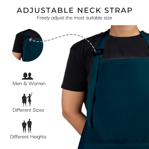 RAJRANG 100% Cotton Cooking Apron with 3 Pockets Kitchen Chef BBQ Adjustable Bib Aprons for Women Men - color: Reflecting Pond Blue