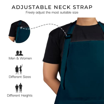 RAJRANG 100% Cotton Cooking Apron with 3 Pockets Kitchen Chef BBQ Adjustable Bib Aprons for Women Men - color: Reflecting Pond Blue