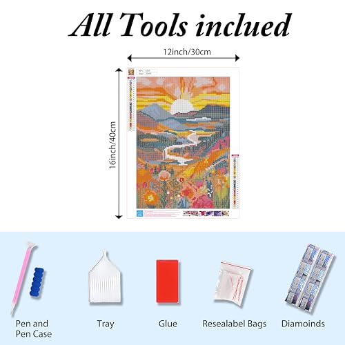 Diamond Art Painting Landscape-Diamond Art Kits for Adults 12x16inch | Sunrise 5D Diamond Painting,DIY Full Drill Diamond Art Sunrise Gem Painting and Crafts Includes All Tools - color: Sunrise, size: 12x16inch(Round diamond painting)