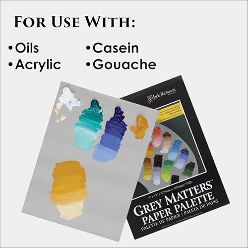 Jack Richeson Grey Matters Disposable Paper Palette 12” x 16”, 2 Pack, Includes 2 Palette Knives - color: Midtone Grey 2 Pack + Palette Knife