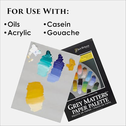 Jack Richeson Grey Matters Disposable Paper Palette 12” x 16”, 2 Pack, Includes 2 Palette Knives - color: Midtone Grey 2 Pack + Palette Knife