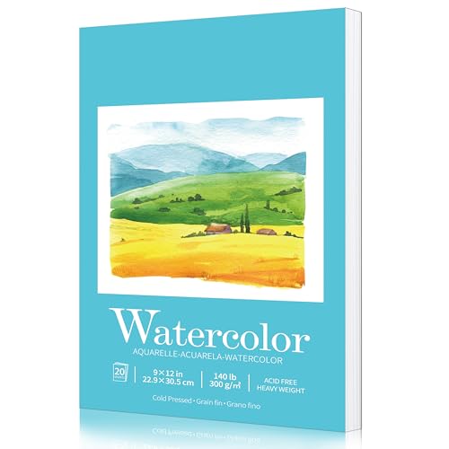Sadoup Watercolor Paper Pad, 9x12 Inch, 140lb/300gsm Cold Press, 20 Sheets | Premium textured surface, acid free & PH neutral, easy sheet removal, ideal for painting, sketching and mixed media creations - size: 9*12inch
