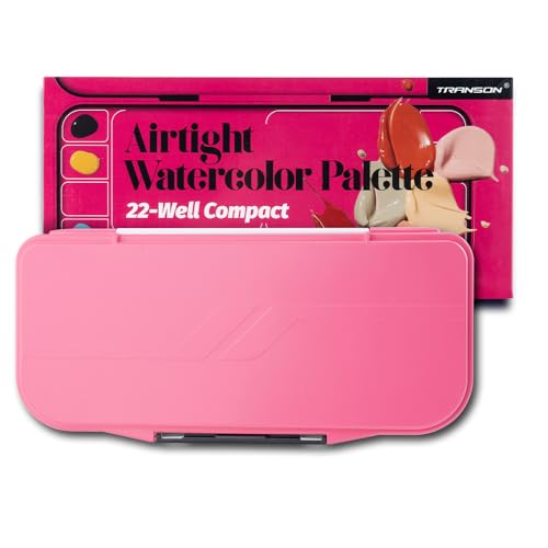 Transon Watercolor Palette Folding with Lid 18wells 2 Mixing Areas and 1 Large Mixing Tray Also for Gouache Acrylic Paint Palette Pink Color - color: Pink