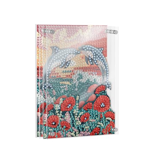 SKRYUIE DIY Acrylayers Diamond Art Kits for Adults, Dolphin Multi-Layer Acrylic Diamond Painting Kits, 4-Layered Magnetic Stand-Up Tabletop Decor, Unique Multi-Dimensional Craft Gift 4x6 Inch A2 - color: Colorful-2