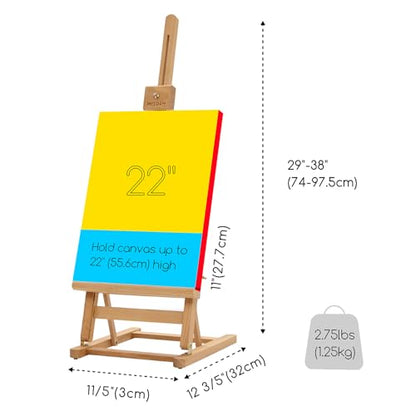 MEEDEN Large Wooden Tabletop H-Frame Easel, 38'' High, Solid Beech Wood Table Easel for Painting Canvas 22'' Max, Studio Desktop Art Easel Stand for Painting & Displaying,for Artists & Beginners