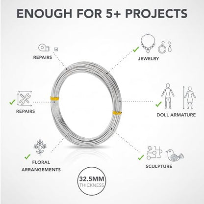 Mr. Pen- 15 Gauge Aluminum Craft Wire, 1.5 mm, 32.5 Feet, Bendable Metal Wire for Sculpting, Jewelry, Floral and Wreath Making, Crafting, Christmas Ornaments, Beading, Bonsai Training | Bendable Metal Wire for Jewelry Making, Sculpting, Floral Making, Wre