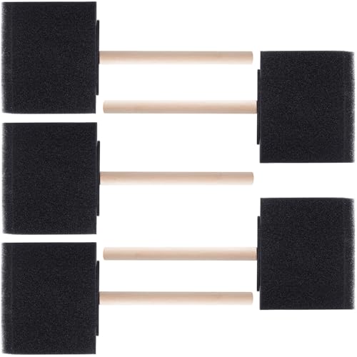 HINZIC 5 Pcs 3" Foam Paint Brushes, Wood Handle Sponge Brushes, Black - color: Black, 5pcs, 3"