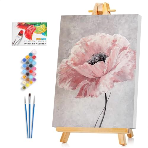 Framed Paint by Numbers Kit for Adults Beginner & Kids, Vintage Flowers Easy Paint by Numbers without Easel, DIY Acrylic Adult Painting by Number Kits on Canvas Framed for Gift Home Decor 8 x 12 Inch - color: XM-OP-F-PinkFlower-2030
