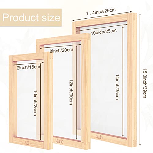 Caydo 6 Pieces 3 Size Wood Silk Screen Printing Frame with Mesh | Silk Screen 10 x 14 Inch, 8 x 12 Inch, 6 x 10 Inch