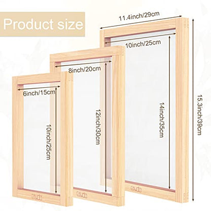 Caydo 6 Pieces 3 Size Wood Silk Screen Printing Frame with Mesh | Silk Screen 10 x 14 Inch, 8 x 12 Inch, 6 x 10 Inch