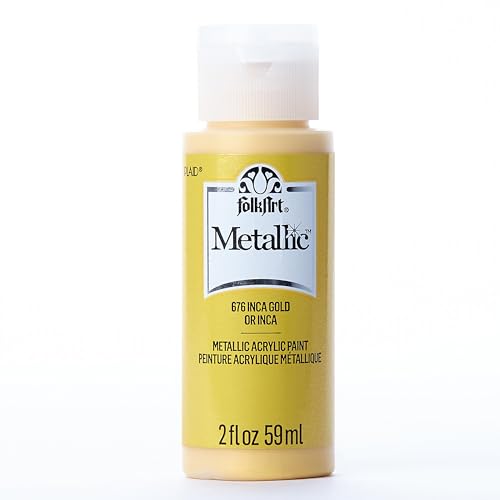 FolkArt Metallic Acrylic Paint in Assorted Colors (2 Ounce), 676 Inca Gold - color: Inca Gold, size: 2 Fl Oz (Pack of 1)