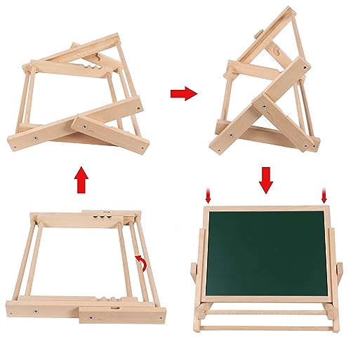 TOWO Wooden Easel for Kids, Foldable Double-Sided Magnetic Board | Includes magnetic letters, numbers, shapes and paper roll; tabletop art easel for drawing, learning and creative play. - color: Easel