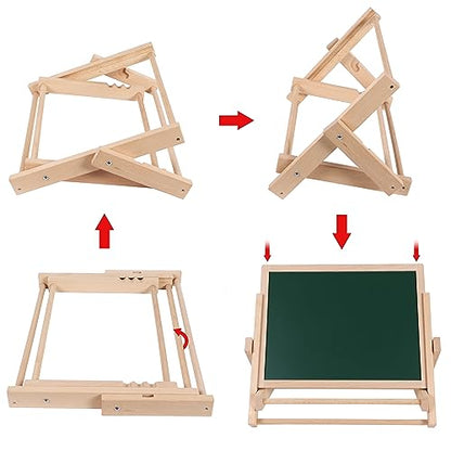 TOWO Wooden Easel for Kids, Foldable Double-Sided Magnetic Board | Includes magnetic letters, numbers, shapes and paper roll; tabletop art easel for drawing, learning and creative play. - color: Easel