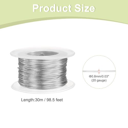 HARFINGTON 20 Gauge Aluminum Craft Wire 0.8mm 98.5ft Flexible Bendable Anodized Metal Jewelry Sculpting Wire for Jewelry Making Modelling Craft DIY, Silver Tone - color: Silver Tone, size: 30M x 0.8mm