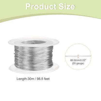 HARFINGTON 20 Gauge Aluminum Craft Wire 0.8mm 98.5ft Flexible Bendable Anodized Metal Jewelry Sculpting Wire for Jewelry Making Modelling Craft DIY, Silver Tone - color: Silver Tone, size: 30M x 0.8mm