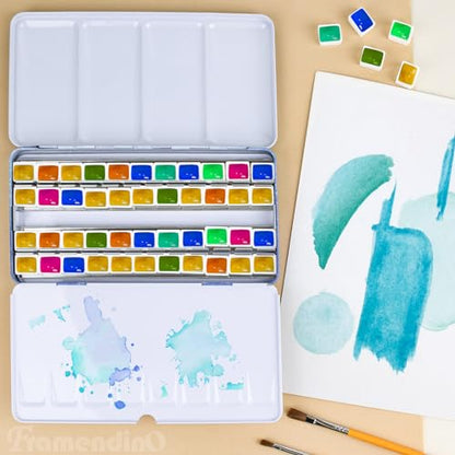 Framendino, Galaxy Metal Watercolor Palette with Fold Out Large Tray with 52 Empty Half Pans for Paint - color: Galaxy