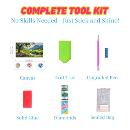 DDGEMART 5D Diamond Painting Kit for Adults, Full Drill Mountain Valley River Nature Landscape Art for Paints, Large Horizontal 28x16 inch - color: Mountain Valley