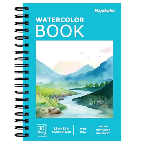 Hapikalor 5.5"x8.5" Watercolor Paper, Small Sketchbook for Kids, 30 Sheets | Spiral Bound, Water Color Paper, 140lb/300gsm Watercolor Paper, Watercolor Notebook, Watercolor Journal, Sketch Pad, Teal - color: Teal, size: 5.5"x8.5" Spiral Bound