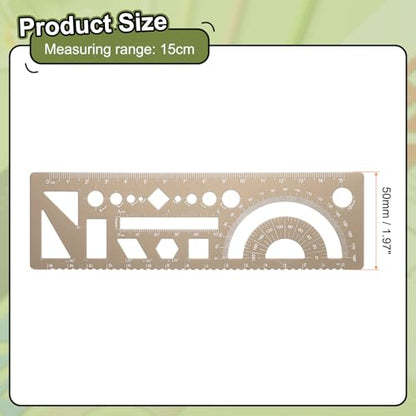 HARFINGTON 2pcs Multifunctional Geometric Rulers 15cm Metric and SAE Aluminum Straight Edge Protractor Angle Math Measuring Ruler Geometric Drawings Templates for Drawing Drafting, Gold - color: Gold