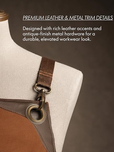 Professional Work Apron for Men & Women – 100% Cotton with waterproof Membrane, Cross Back Straps - color: Oak Brown